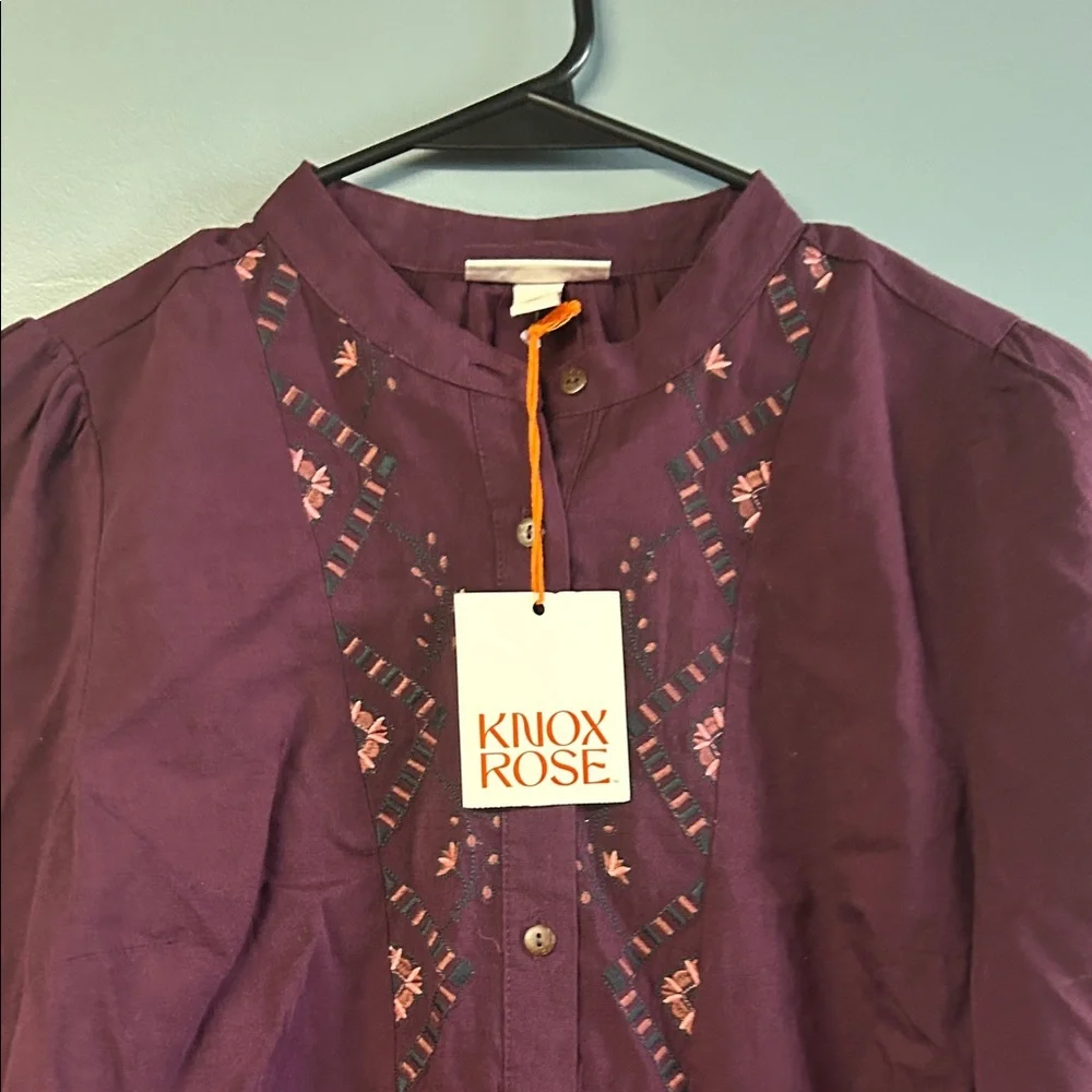 Knox Rose Women's Plum Embroidered Tunic Top - Picture 2 of 2